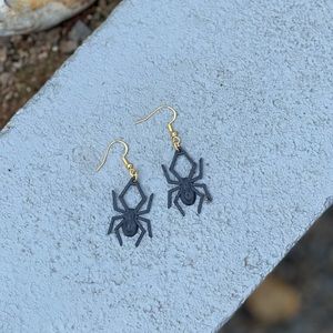 Spider Halloween Earrings Gold Dangly New Handmade